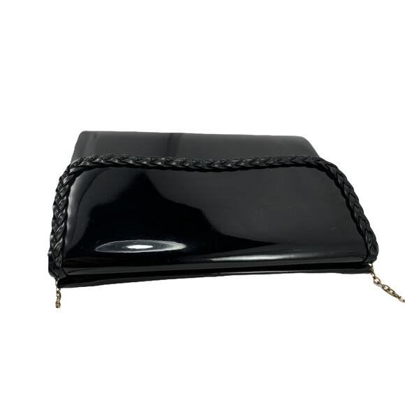 Vintage Midcentury Ande Handbag Black Clutch Purse Patent Leather with Chain - Picture 9 of 16